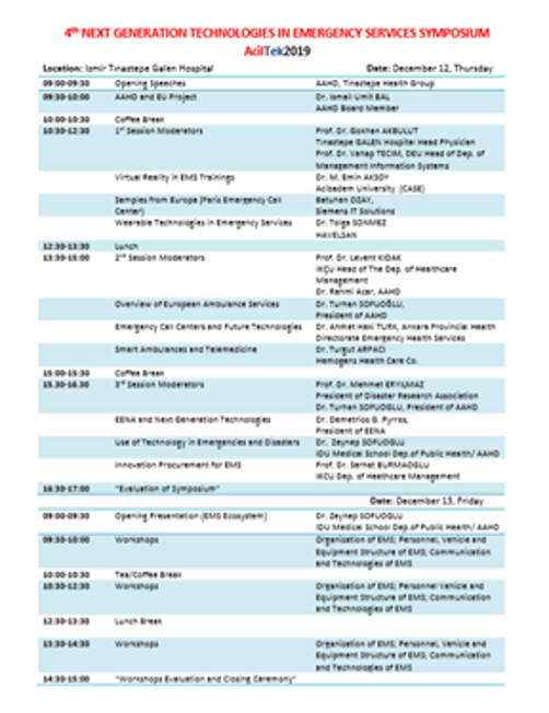 Program of “4th Generation Technologies Symposium in Emergency Services”